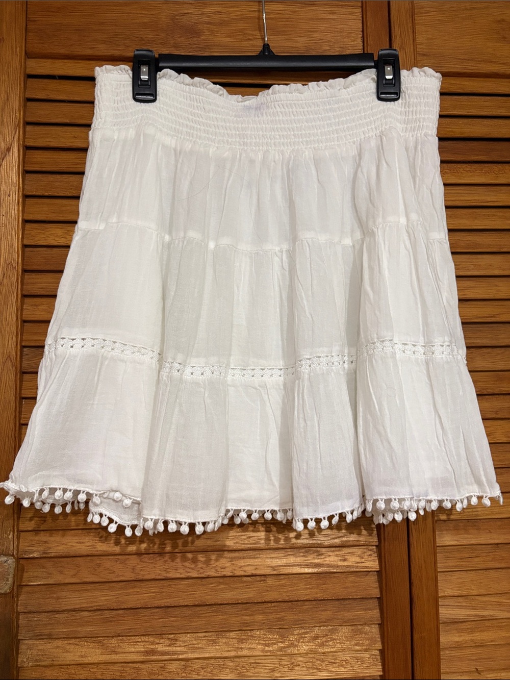 Old Navy White Tiered Pom-Pom Skater Skirt with Smocked Waist